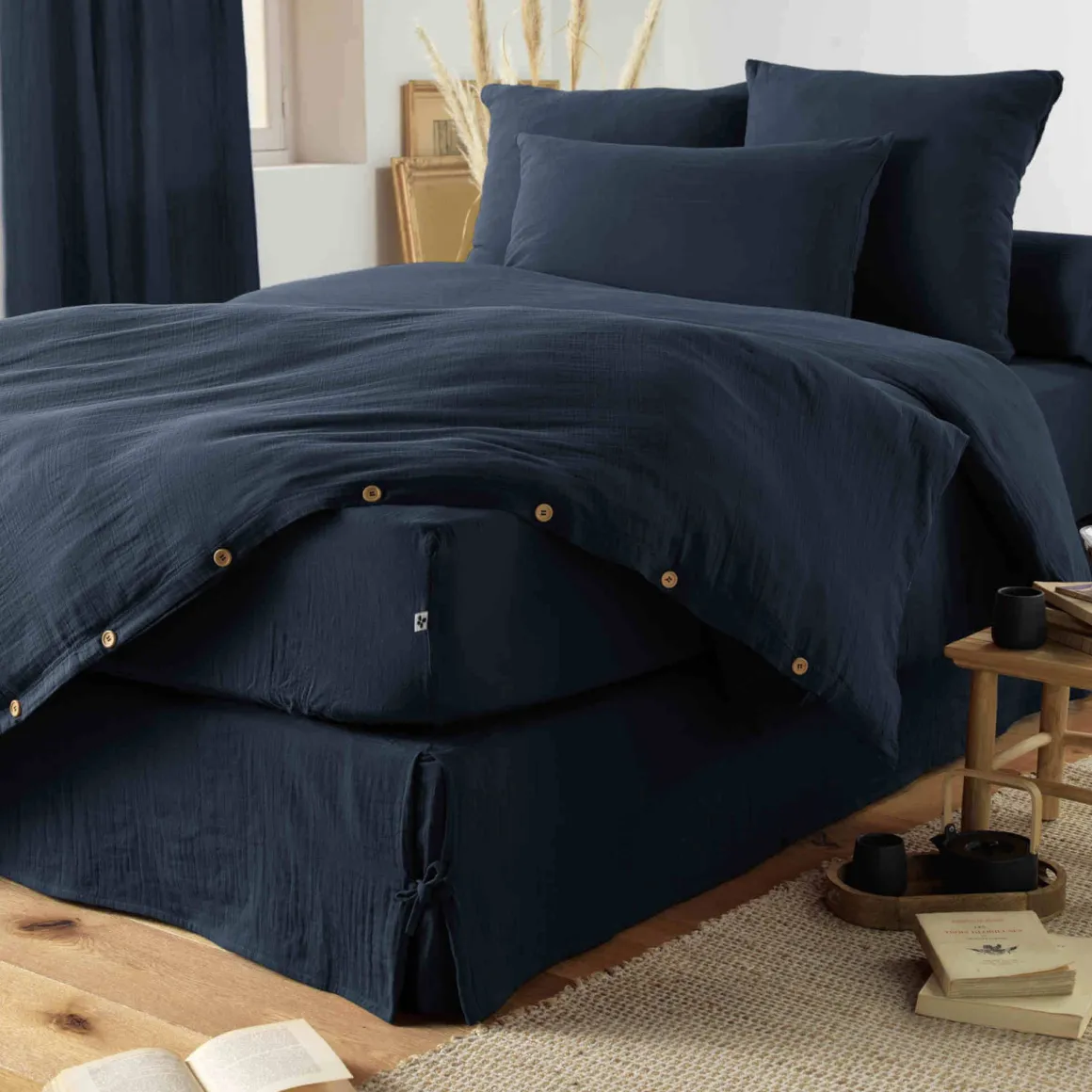 Parure de lit double gaze de coton Terre de Nuit