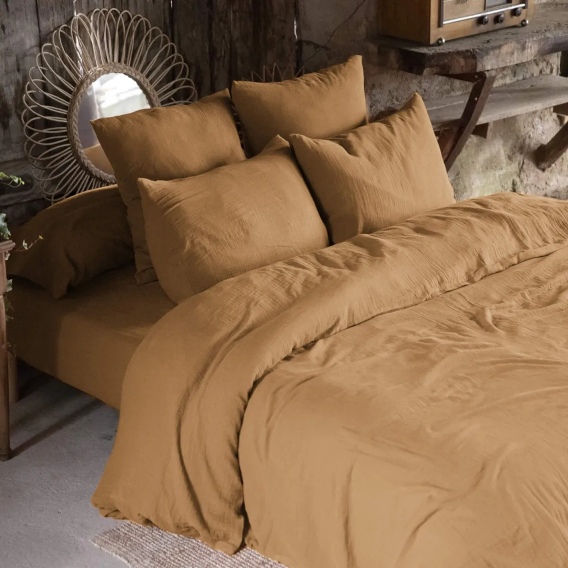 Parure de lit double gaze de coton Terre de Nuit