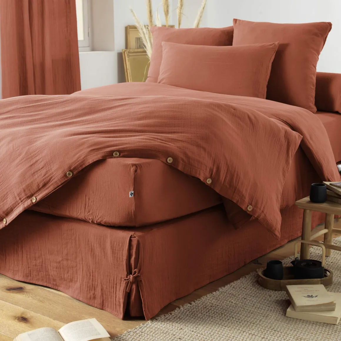 Parure de lit double gaze de coton Terre de Nuit