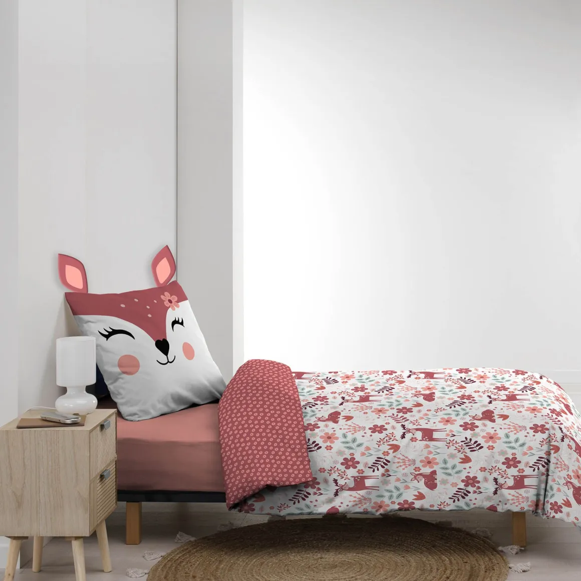 Parure de lit enfant réversible 140x200 coton Douceur d'Intérieur Biche