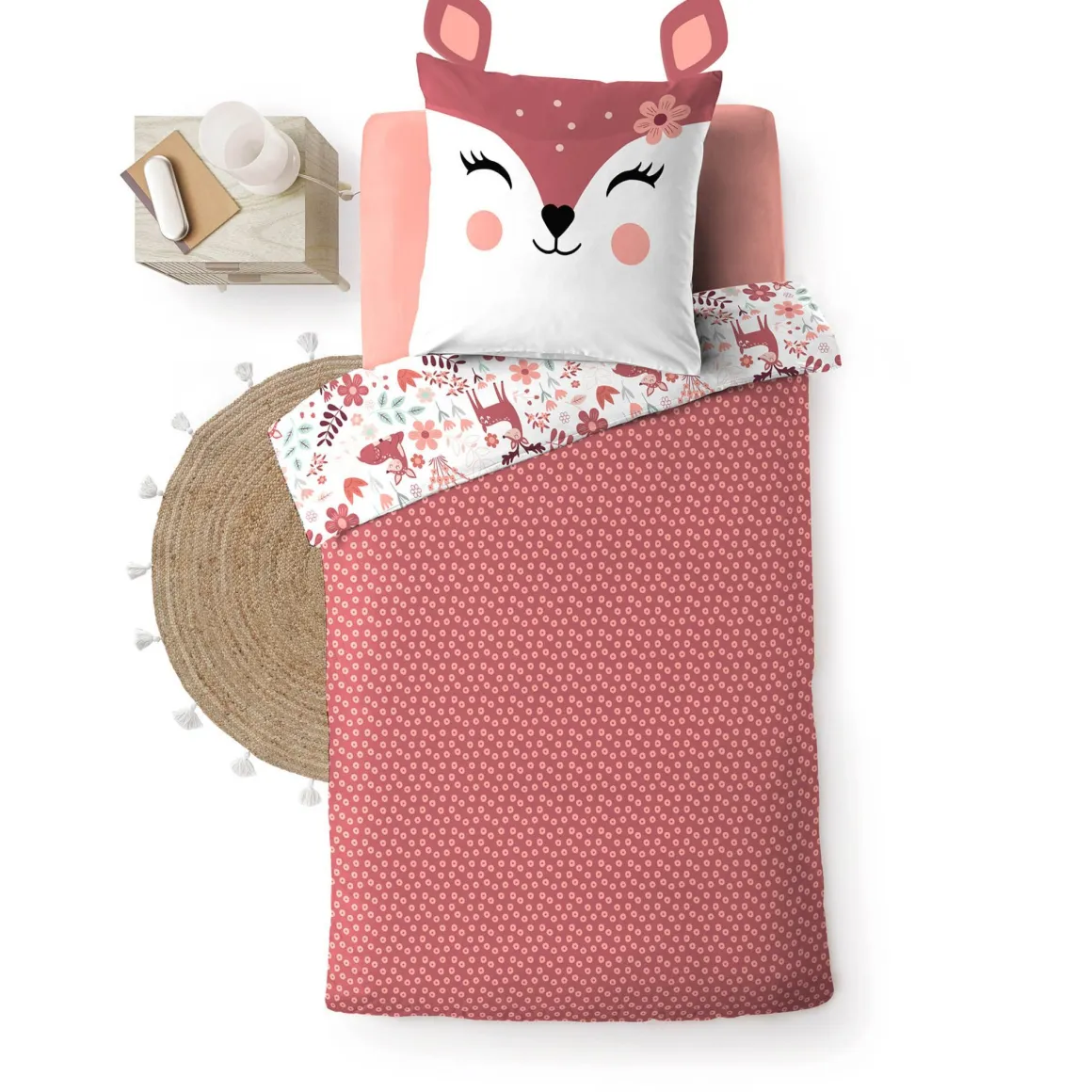 Parure de lit enfant réversible 140x200 coton Douceur d'Intérieur Biche