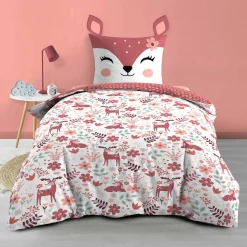 Parure de lit enfant réversible 140x200 coton Douceur d'Intérieur Biche