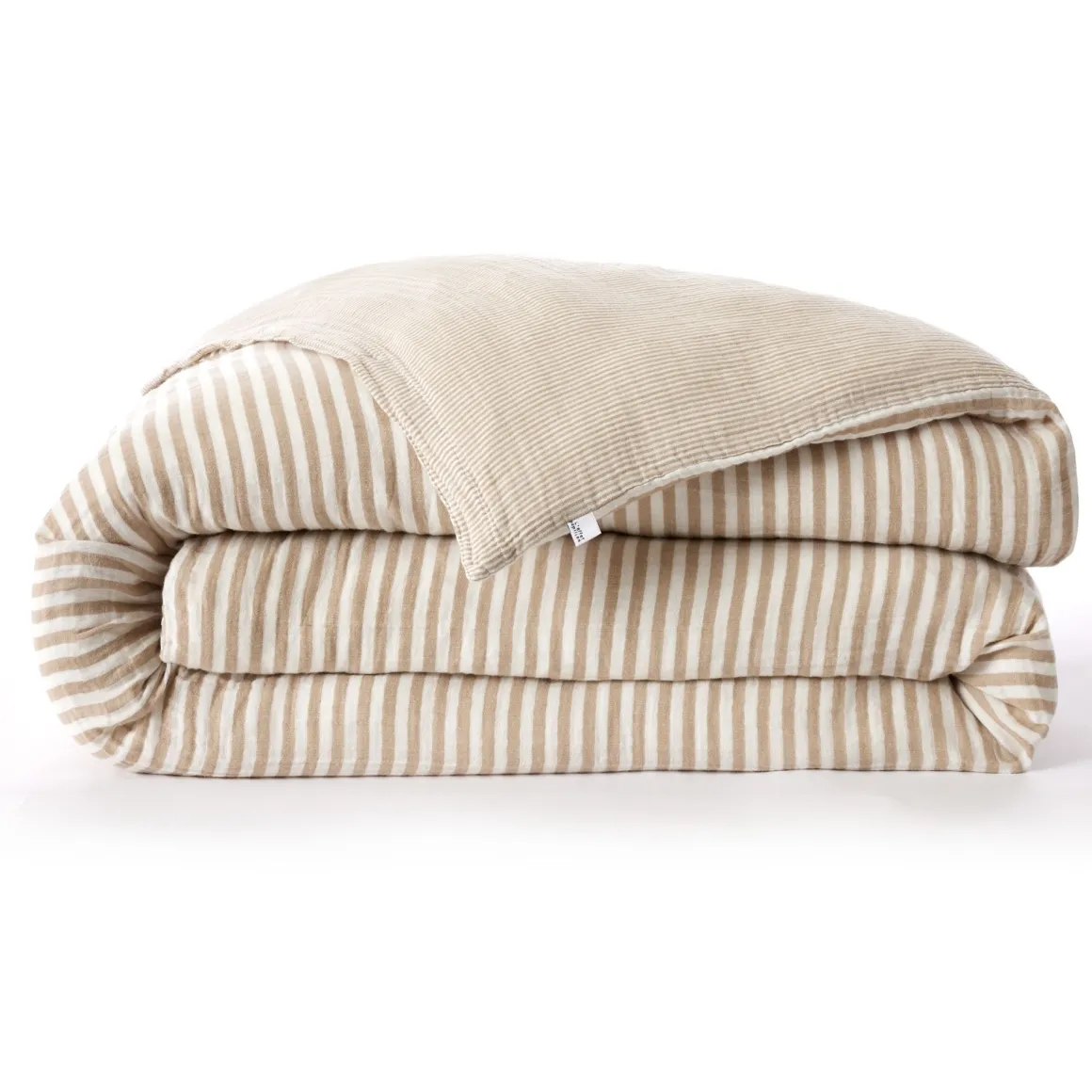 Parure de lit gaze de coton à rayures beige Terre de Nuit Ninon