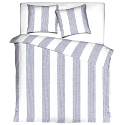 Parure de lit satin rayures bleue Terre de Nuit Mareen