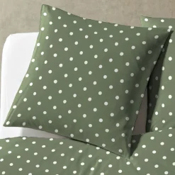 Parure de lit 240x220 coton pois vert Terre de Nuit Perle