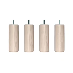 4 pieds cylindriques bois naturel avec veinage frêne blanchi 15 cm