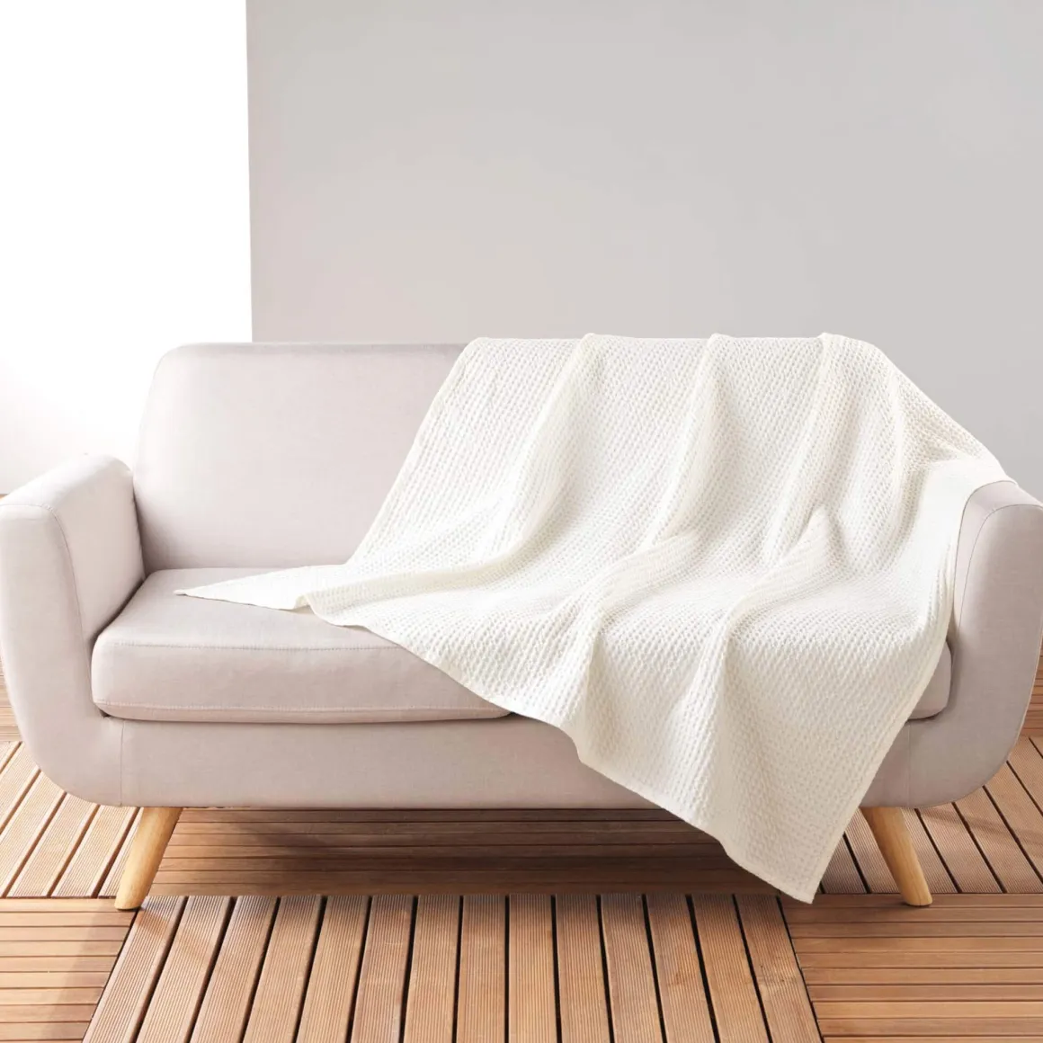 Plaid gaufrette en coton uni 125x150 cm