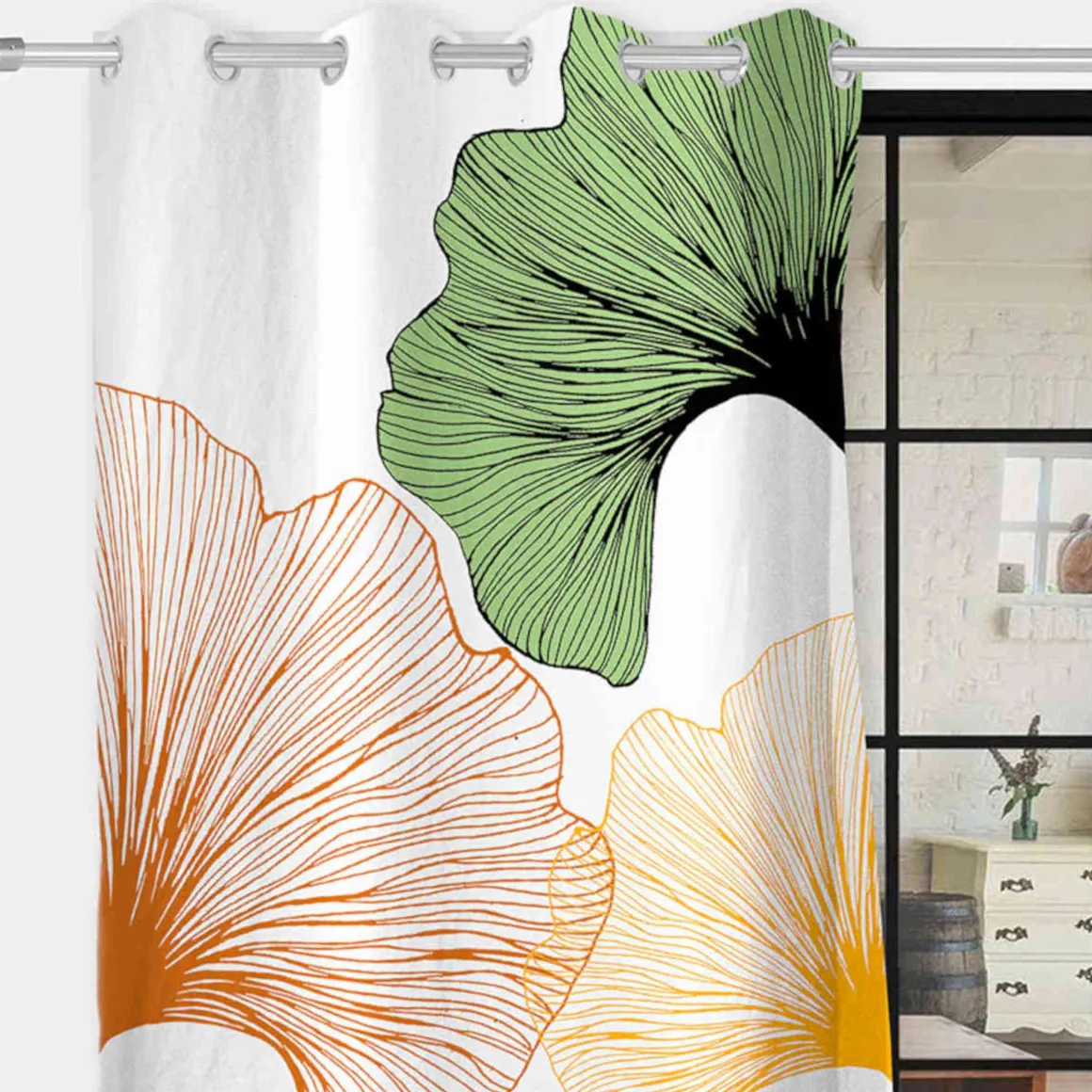 Rideau à œillets Ginkgo imprimé placé 132x250 cm