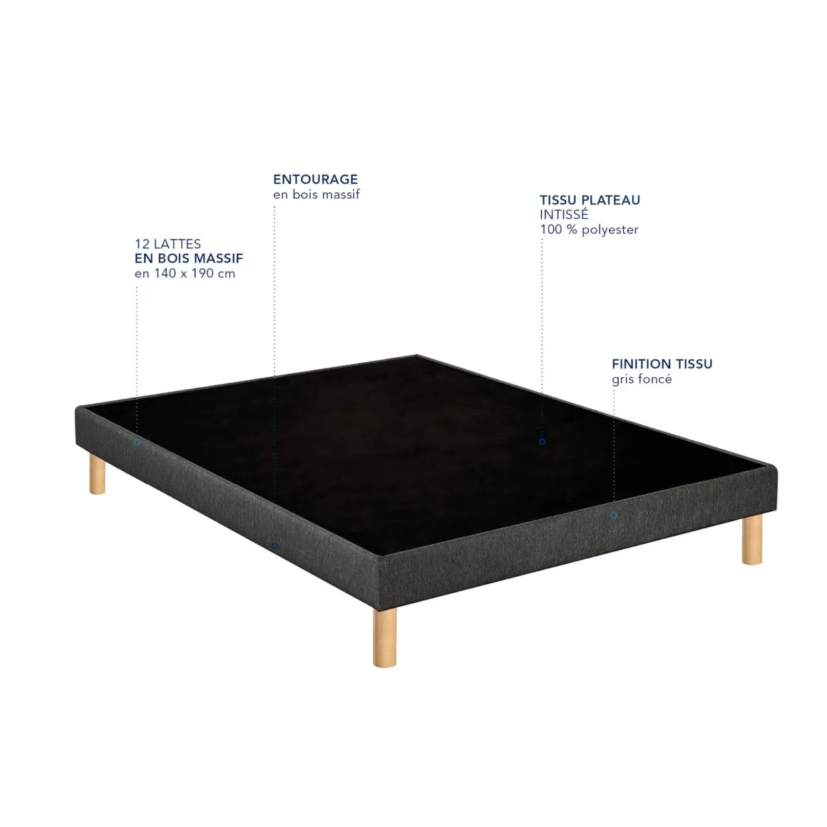 Sommier déco tapissier Unic gris - Bultex