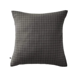 Taie d'oreiller à carreaux double gaze de coton anthracite