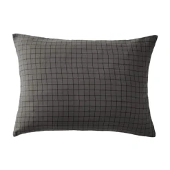 Taie d'oreiller à carreaux double gaze de coton anthracite