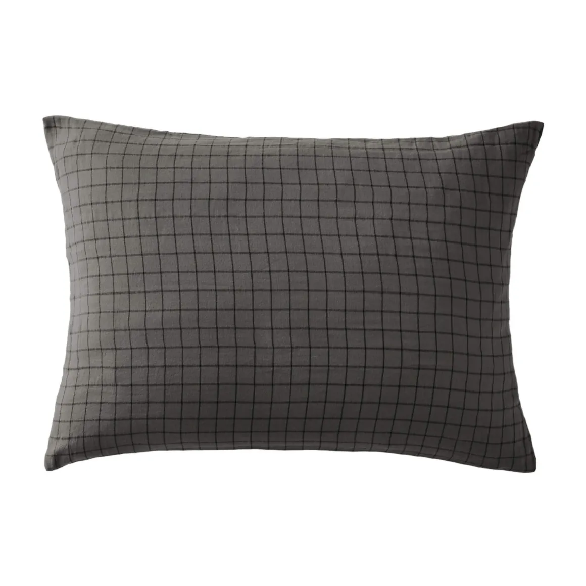 Taie d'oreiller à carreaux double gaze de coton anthracite