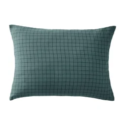 Taie d'oreiller à carreaux double gaze de coton bleu canard