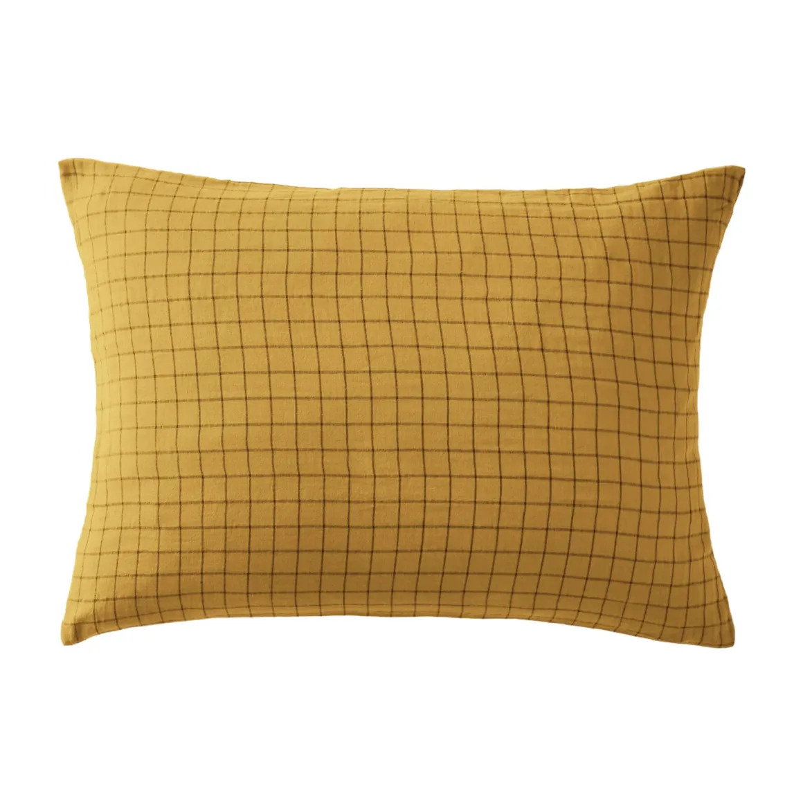 Taie d'oreiller à carreaux double gaze de coton jaune