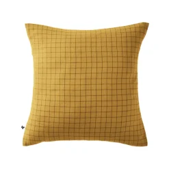 Taie d'oreiller à carreaux double gaze de coton jaune