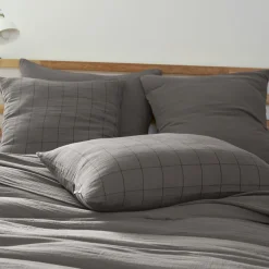 Taie d'oreiller double gaze de coton grands carreaux Terre de Nuit