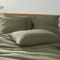 Taie d'oreiller double gaze de coton grands carreaux Terre de Nuit