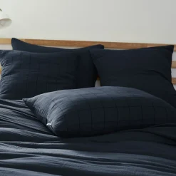 Taie d'oreiller double gaze de coton grands carreaux Terre de Nuit