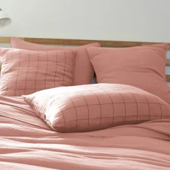 Taie d'oreiller double gaze de coton grands carreaux Terre de Nuit