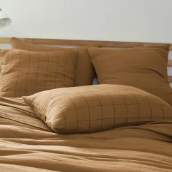 Taie d'oreiller double gaze de coton grands carreaux Terre de Nuit