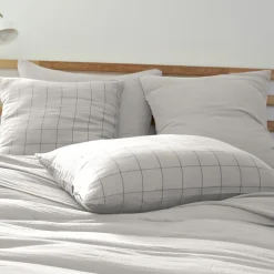 Taie d'oreiller double gaze de coton grands carreaux Terre de Nuit
