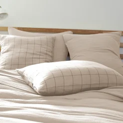Taie d'oreiller double gaze de coton grands carreaux Terre de Nuit