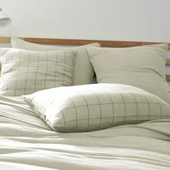 Taie d'oreiller double gaze de coton grands carreaux Terre de Nuit