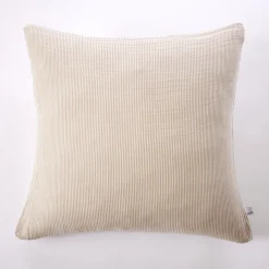 Taie d'oreiller gaze de coton à rayures beige Terre de Nuit Ninon