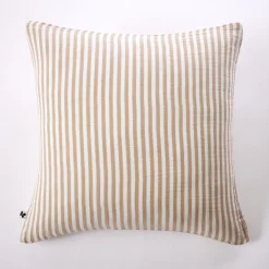 Taie d'oreiller gaze de coton à rayures beige Terre de Nuit Ninon