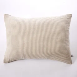Taie d'oreiller gaze de coton à rayures beige Terre de Nuit Ninon
