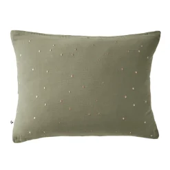Taie d'oreiller à pois brodés double gaze de coton